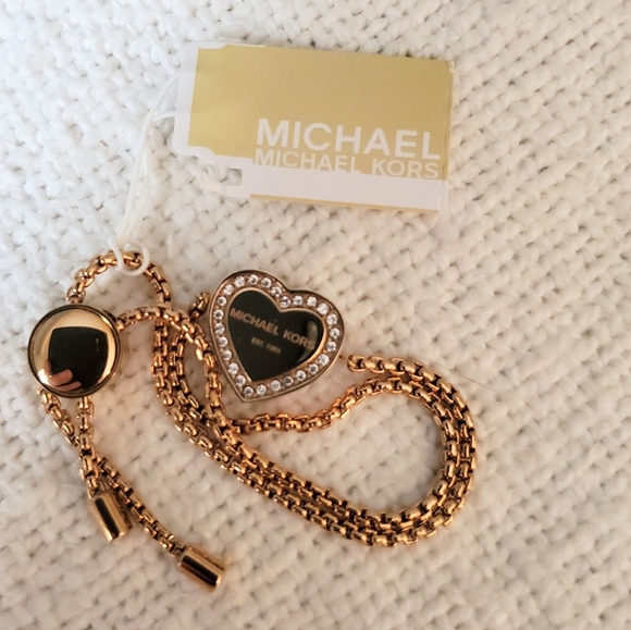 Michael Kors MK Bracelet NWT Rose Gold Pave Crystals Heart Heritage Collection - Picture 7 of 9